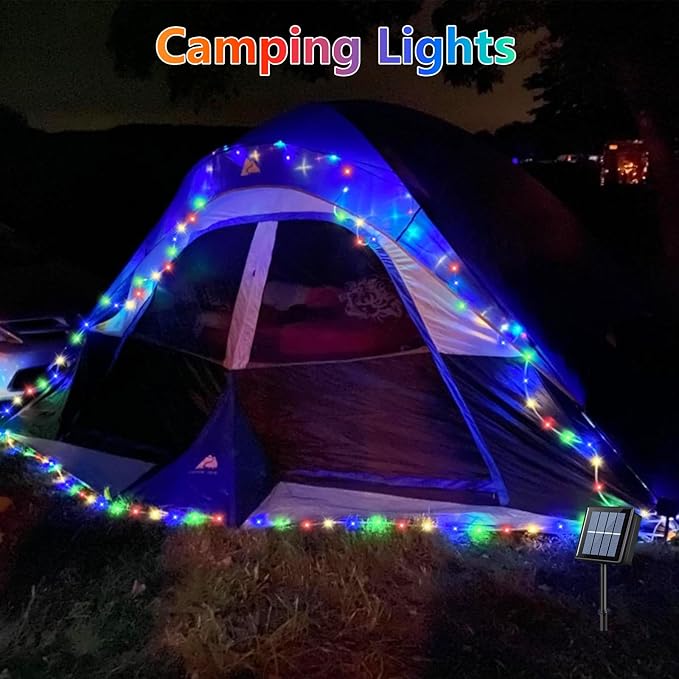 QITONG Multicolor Solar Rope Lights, 2 Pack Each 33ft 100 LED Trampoline Lights, Fairy Lights in Clear Thin Tube with 8 Modes