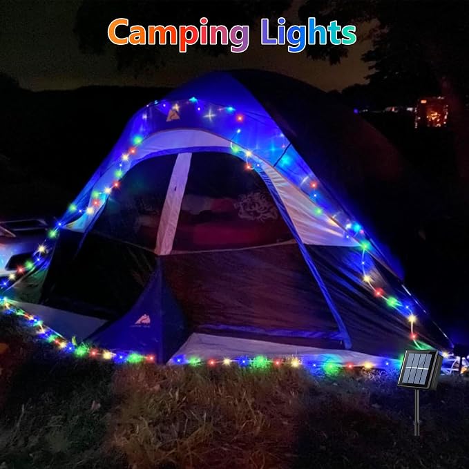 QITONG Solar Rope Lights Outdoor, 66ft 200 LED Multicolor Solar Tube Lights, Trampoline Fairy Lights in Clear Thin Tube with 8 Modes