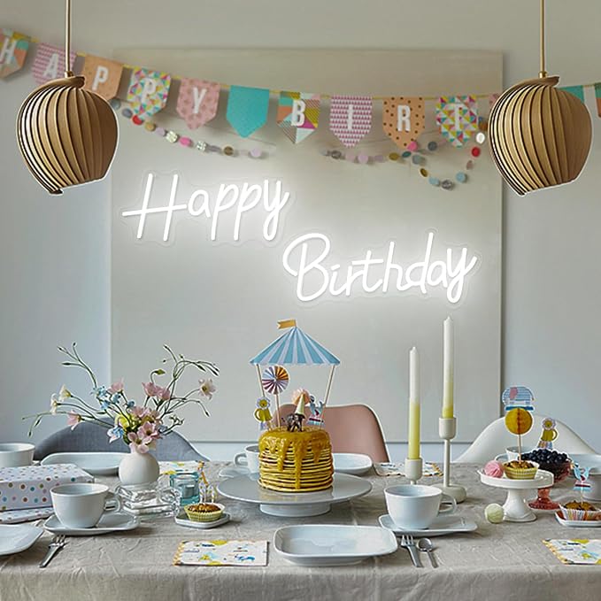 Happy Birthday Neon Sign, 14.2 X 6.6 and 16.7 X 6.5 Inch Large Happy Birthday Neon Light, Dimmable Neon Happy Birthday LED Signs, Birthday Light Up Sign Party Decoration for Home Club Bar Anniversary