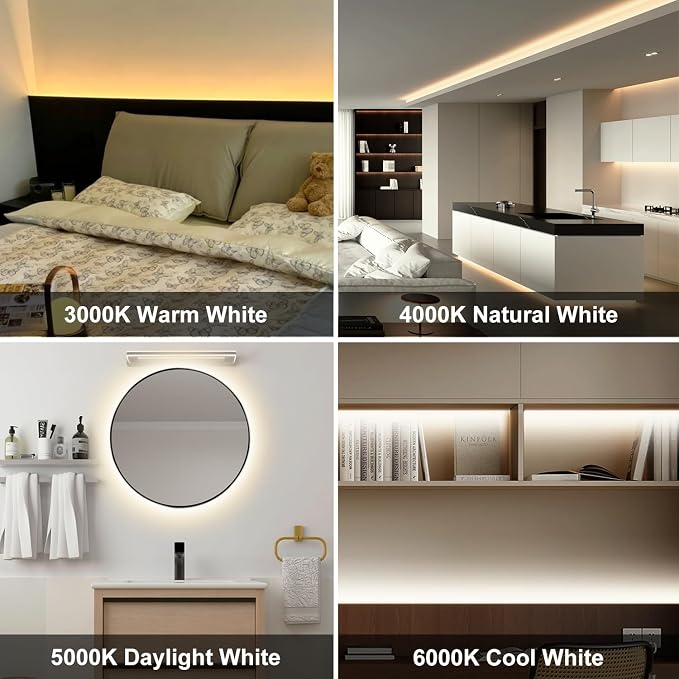 Pandery COB LED Strip Light,CCT Dimmable Strips Light,2700K-6500K,16.4ft/5m,8mm Wide,CRI90+ 24V LED Strips Kit with Bluetooth APP Control/Music Mode,for Bedroom,Kitchen,DIY Lighting