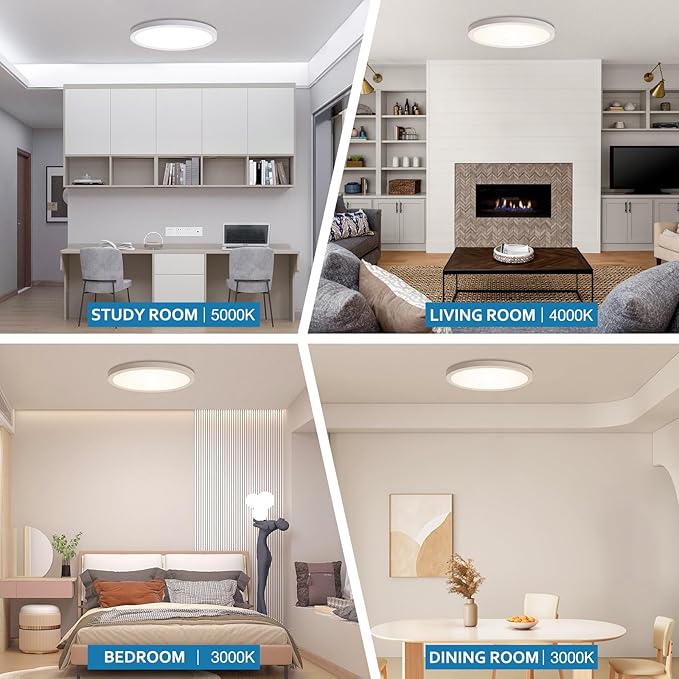 12 Inch Dimmable LED Flush Mount Ceiling Light 2 Pack, 24W=2400LM, Low Profile Ceiling Light with 3 CCT (3000K/4000K/5000K), 5%-100% Dimming for Bedroom, Basement & Closets, White
