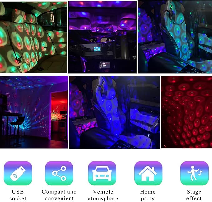 2Pcs USB Projector Night Light,Adjustable Atmosphere Car Roof Interior Lights Portable Star Lights,Neon Decorative Light for Car,Ceiling,Bedroom,Party,4 Colors & 9 Functions,Voice Control