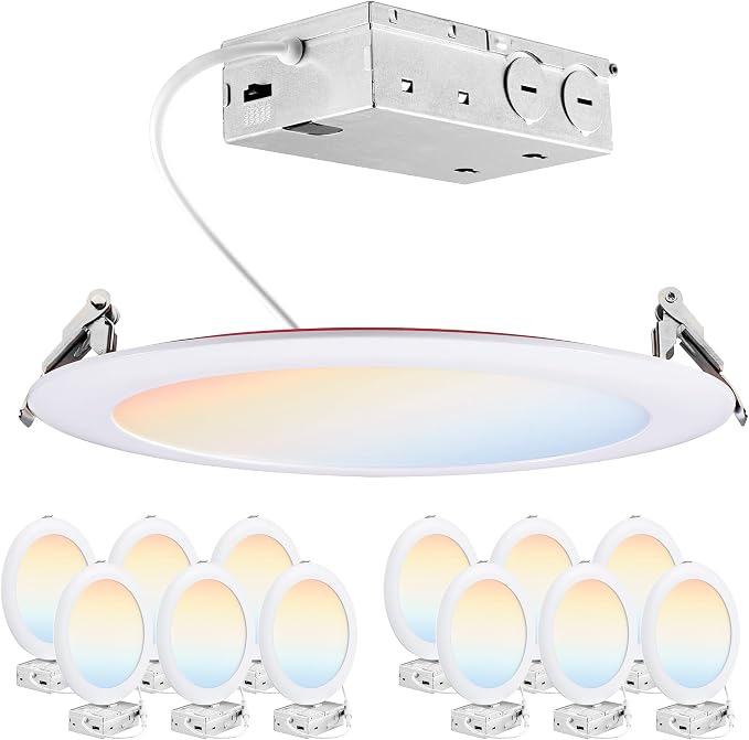 PARMIDA (12 Pack) 8 Inch Fire Rated LED Recessed Ceiling Light 5CCT Selectable, ETL 2 Hour Fire Rating 18W Dimmable Ultra-thin Canless Wafer Slim Panel Downlight Junction Box IC Rated No Tenmat Needed