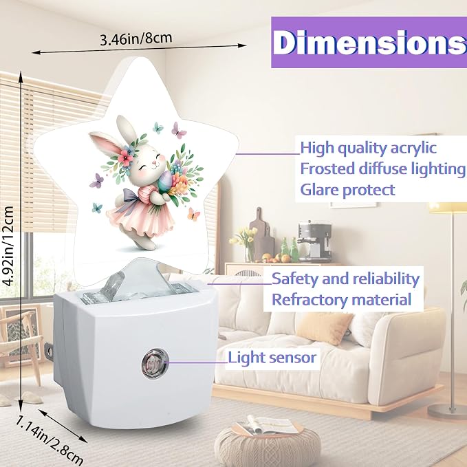 Night Lights Plug Into Wall Decorative,Cute Rabbit Nightlights for Kids Bedroom, Easter Egg Flowers Energy Efficient Dusk-to-Dawn Sensor Sleep Friendly Lamp for Nursery Bathroom