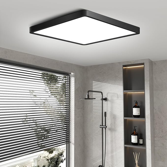 9Inch 18W Square LED Ceiling Light Fixtures Flush Mount, 6000K Cold White LED Ceiling Lamp, Surface Mount Modern Ceiling Lights, Black Slim Flat Panel Lighting for Bedroom, Kitchen, Bathroom Etc