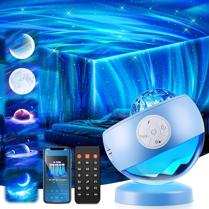 Portable Bluetooth Ambient Lighting Sound Machine Aurora Night Light Projector with 30 Sounds,16 Colors Star Northern Lights Projector, Remote Timer Teen Gift Led Lights Mood Sensory Light for Autism