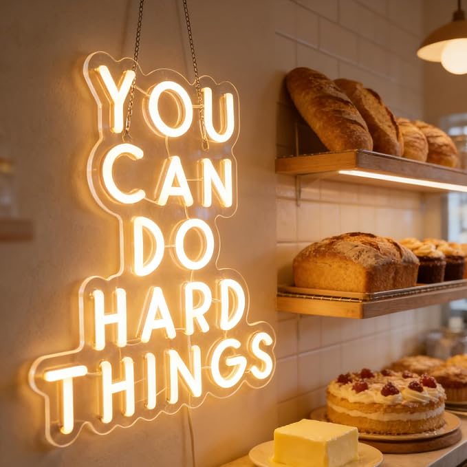 You Can Do Hard Things Wall Hanging Neon Sign, Positive Quotes Decorative Neon Lights for Classroom Wall Decor, Kids Room Wall Hanging Banners, Playroom Wall Decor Neon Light Sign(warm white)