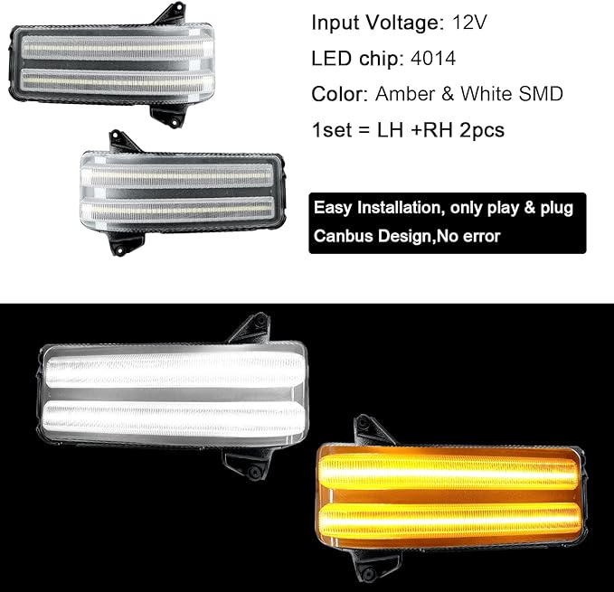 ROCCS Sequential Amber Turn Signal Switchback LED Side Tow Mirror Marker Light White DRL Parking Light fit for 2020 2021 2022 2023 2024 2025 2026 Chevy Silverado/GMC Sierra 2500 3500,Clear Lens