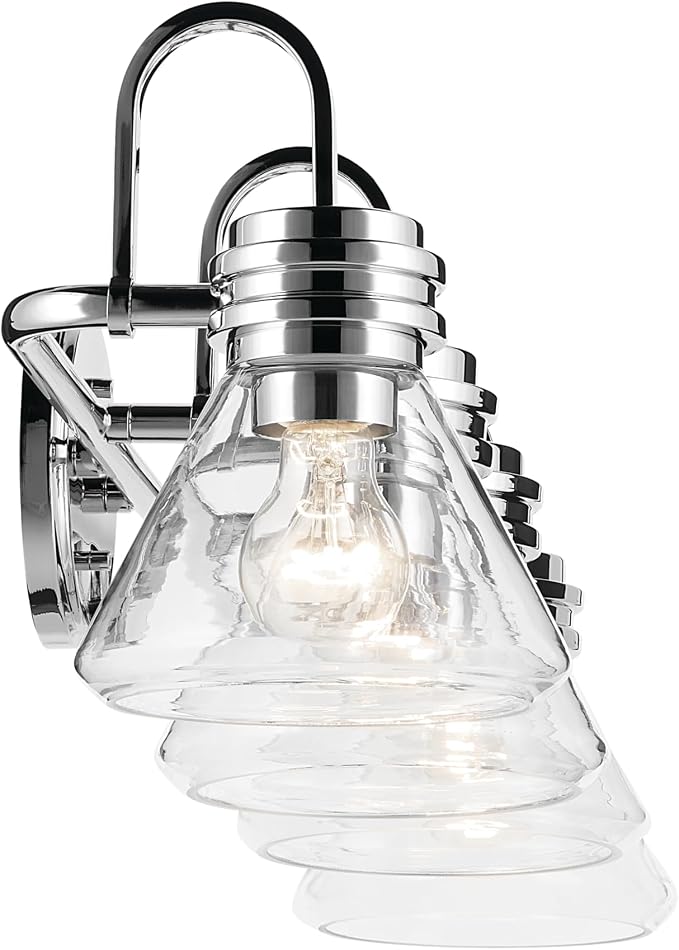 Kichler Farum 4-Light Bathroom Vanity Light, Chrome | Modern vanity light with clear glass for single or double bathroom mirrors (34" x 9.5"), 55156CHCLR
