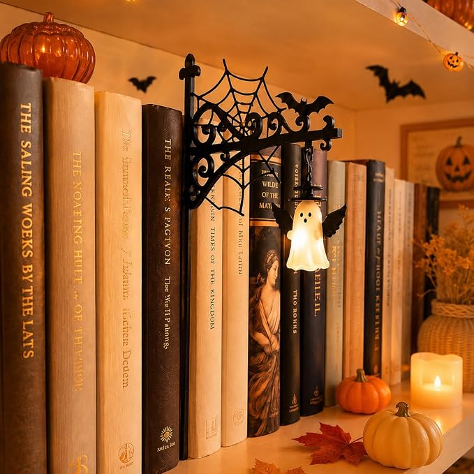 Library Lantern-Decorative Bookshelf Lighting, Reading Nook LED Nightlight, Metal Bookcase Lamps, Vintage Table Desk Luminaires, Studious Home Room Ornament (F-1Pc)