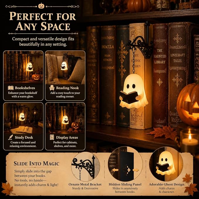 Library Lantern-Decorative Bookshelf Lighting, Reading Nook LED Nightlight, Metal Bookcase Lamps, Vintage Table Desk Luminaires, Studious Home Room Ornament (A+B-2Pcs)
