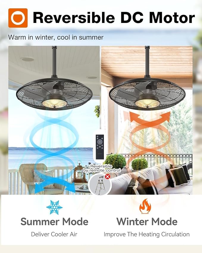 addlon 20" Outdoor Ceiling Fan with Light for Patio, IP65 Plug in Caged Fan | Waterproof, Hanging, Reversible DC Motor, 6 Speeds, Remote/APP Control, Quiet Operation, Timer, for Gazebo, Patio, Porch