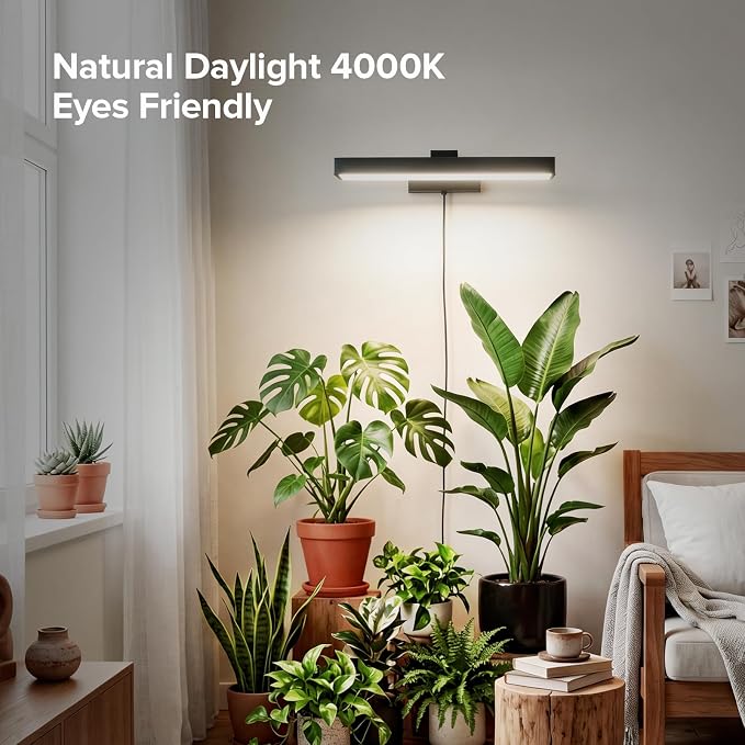 SANSI Wall Mounted Grow Lights for Indoor Plants, 35W LED Plant Lights | Full Spectrum Plant Lights for Indoor Growing, 4-Level Dimmable 4000K Grow Lamp, 4/8/12H Remote Timer