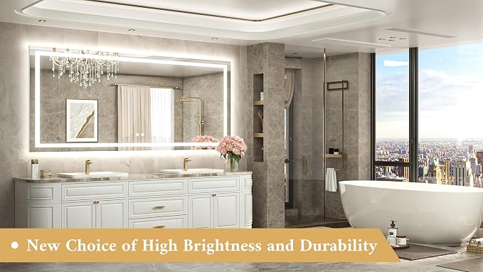 72 x 32 LED Bathroom Mirror, Brighter Lighted Bathroom Vanity Mirror with LED Lights, Light up Front and Backlit 3-Color Dimmable Anti Fog Illuminated Mirror, Waterproof, Shatterproof