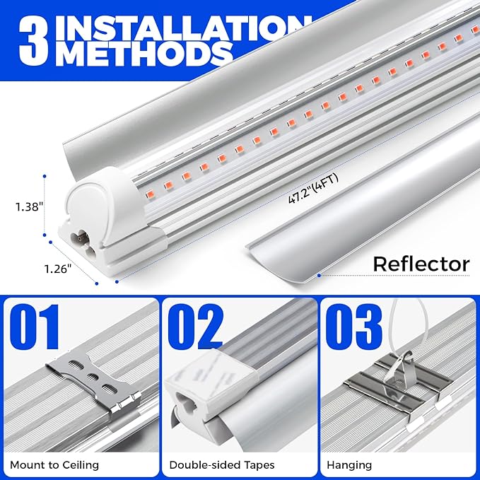 Barrina LED Grow Light, 252W(6 x 42W) 4ft T8, Full Spectrum, V-Shape with Reflector, Linkable Design, Plant Lights for Indoor Plants, 6-Pack