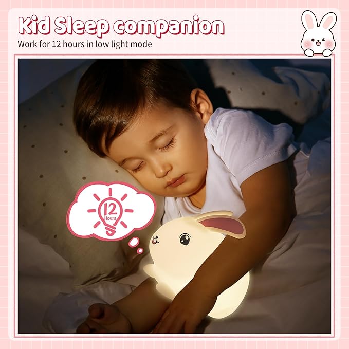 Baby Night Light 7-Color: Soft Silicone Nursery Light for Kids Room Decor with Portable Rechargeable Cute NightLamp Animal Lights - Gifts for Children Toddler