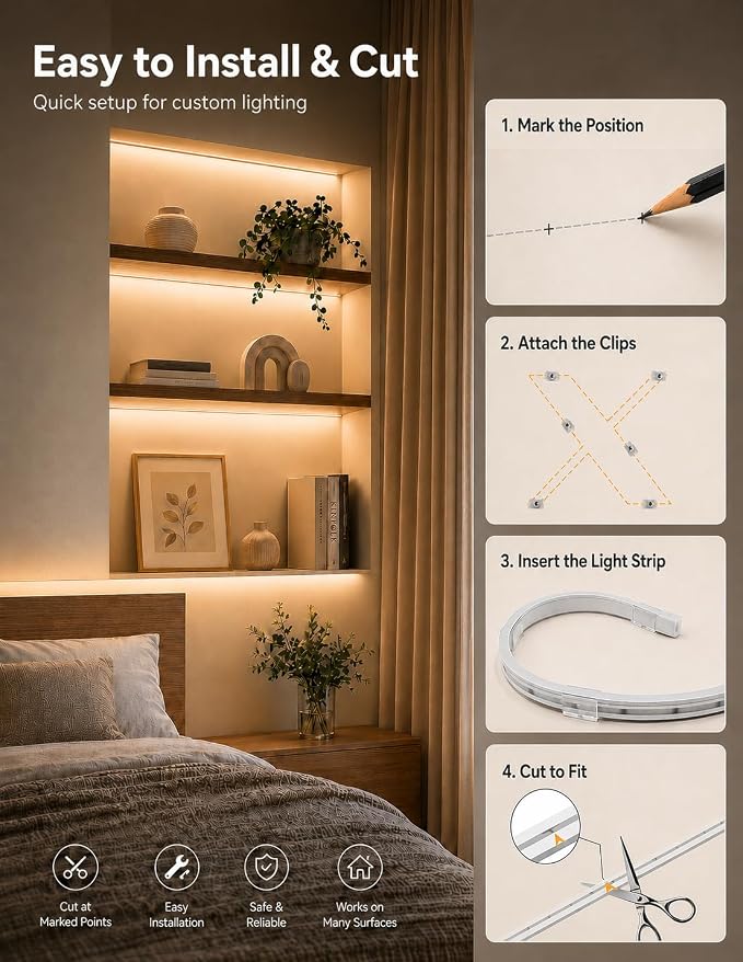 Dimmable Warm White LED Neon Rope Light 32.8FT Adapter Included | Flexible Cuttable IP65 Waterproof LED Rope Light for Bedroom, Kitchen, Patio, Indoor Outdoor Decor, DIY Design