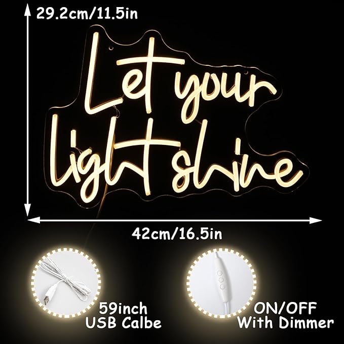 Let Your Light Shine Neon Sign for Wall Decor Jesus Neon Light Letter LED Neon Signs Bible Verse Neon Signs for Prayer Room Christian Church Bedroom Decoration