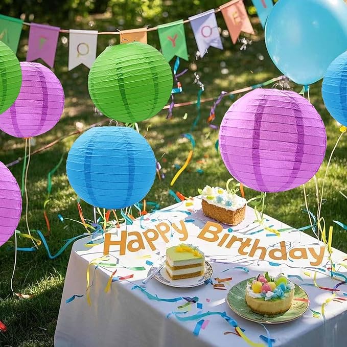 Purple -Green and Blue Paper Lanterns 12Pcs Hanging Lanterns for Birthday Party, Wedding, Home Decor, Baby Shower Festive Decoration