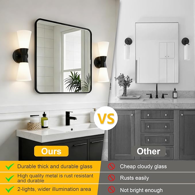 Bathroom Wall Sconce, Modern Indoor Vanity Light Fixtures 15",Up Down Lighting, Wall Mount Lamp for Living Room Bedroom Hallway Stairway Fireplace Mirror E26 Base 1PC White&Black