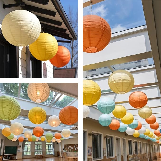 Chinese Paper Lanterns - Pack of 10, 10-Inch Yellow/Orange Hanging Lights for Birthday Party Decorations, Ceiling Decor, Rainbow Classroom, Wedding, and Home Party