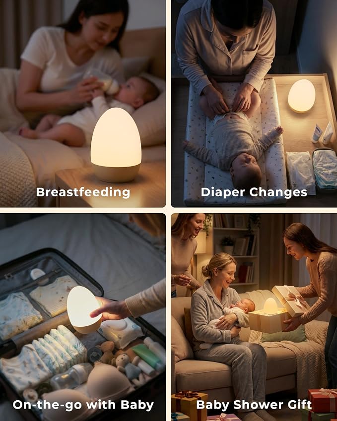 Egg Light for Nursery, Eye-Caring Touch Control Rechargeable Baby Night Light with 17 Color Modes, Dimmable Night Feeding Egg Light for New Parents & Kids Bedroom