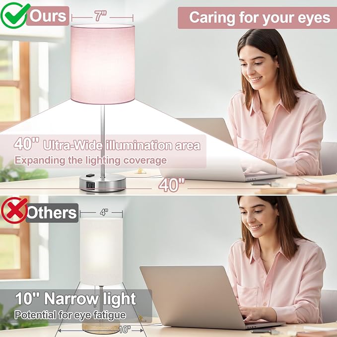 Lynnoland Set of 2 Touch Control Table Lamps, 3-Way Dimmable Bedside Nightstand Lamps for Bedroom Living Room Nursery, 800 Lumens 5000K Warmlight Bulbs Included