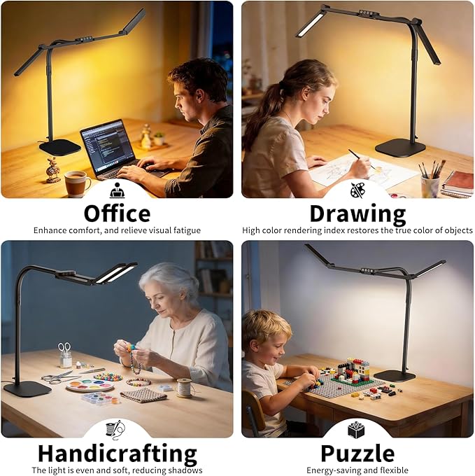 Omorepa 4 Light Bar Design Goose-Neck Desk Lamp with Base,24W Bright Led Tall Overhead Desk Light for Home Office,Eye Care Reading Table Light for Desktop Working,Drafting,Reading
