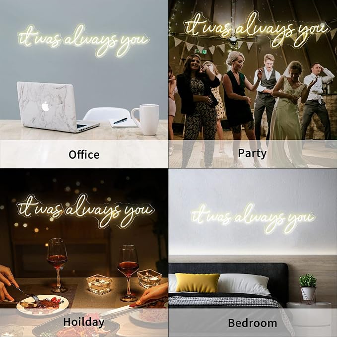Large 36" Neon Sign 'it was always you' Neon Night with Dimmable Wall Decor | Bedroom Living Room Bar Party Club Wedding Girls Birthday Wall Light Decor Reusable Warm White