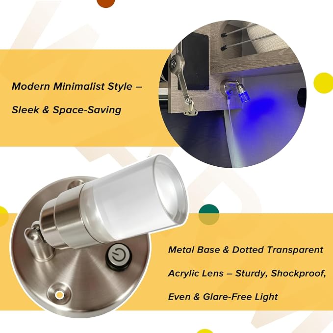 RV Reading Lights 12v Interior RV Light With USB Port Camper Sconce Led Lighting with USB-A Charger for Bedside 2W 100LM 12 Volt Led Light Blue Warm White 3000K Lighting Fixture Brushed Nickel, 2-Pack