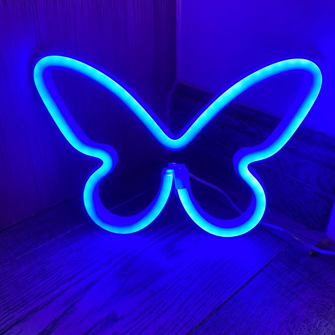 Butterfly Neon Signs for Wall Office Dorm Wedding Birthday Party Room Decor,Neon Butterfly Led Signs Butterfly Decorations for Teen Girls,USB or 3-AA Battery Powered(2Pack Blue)