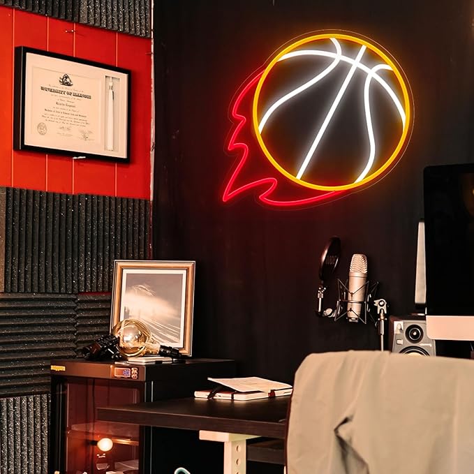 Basketball Neon Sign, 12.6×11.6 Inch Basketball Led Neon Light, Dimmable LED Neon Signs for Wall Decor, Wall Decor Aesthetic, Sports Neon Signs for Room Bedroom Shop Decor, Gift for Christmas Birthday