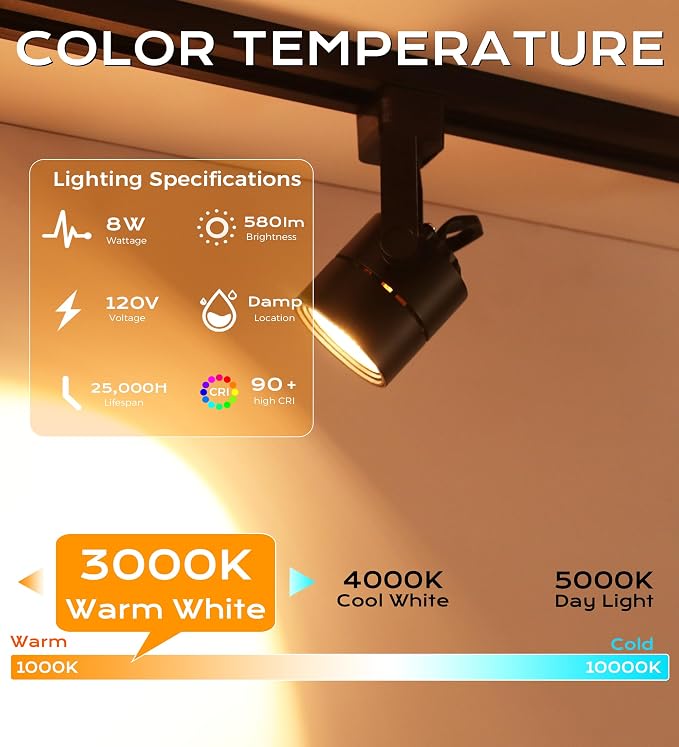 [12 Pack] CLOUDY BAY 8W 3000K Warm White Dimmable LED Track Light Head,CRI90+ True Color Rendering Adjustable Tilt Angle Track Lighting Fixture,40° Angle for Accent Retail,Black,Halo Type