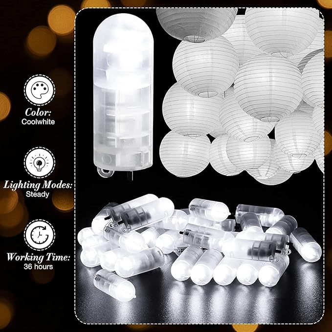 Yizhet LED Balloon Lights, 30 Pcs Lantern Light Cool White Balloon Lights with Switch, Mini LED Lights for Balloon, Paper Lantern, Christmas, Wedding, Party, Birthday (Cool White)