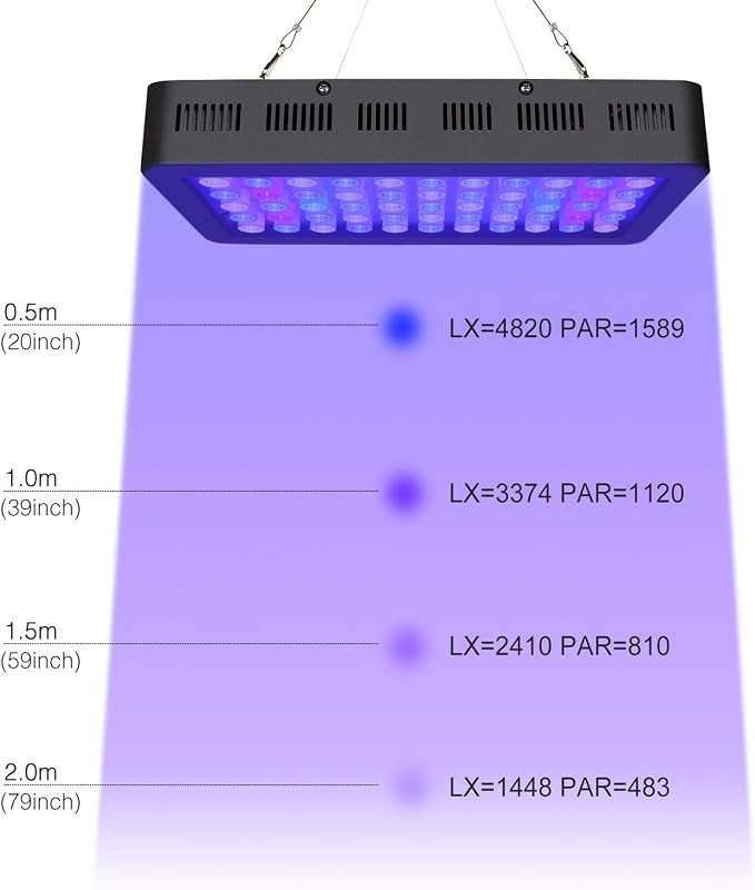 ARKNOAH LED Aquarium Light 165W, Full Spectrum Dimmable | Adjustable Brightness 10-100% for Fresh and Saltwater Tanks, Energy-Saving Fish Light for Coral & Plant Growth