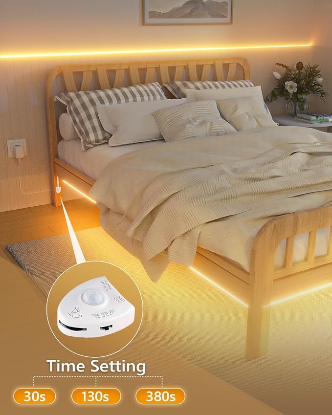 WILLED Under Bed Lights, Dimmable Motion Activated Led Light Strip, Under Bed Lighting with Motion Sensor and Power Adapter, Soft Warm Glow LED Lights for Bedroom, Crib, Cabinet and Bathroom