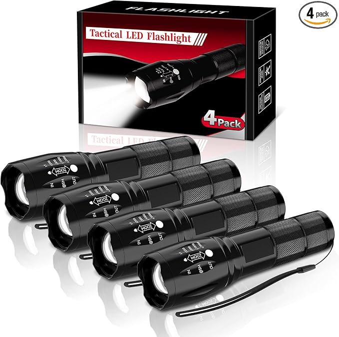 LED Flashlight 4 Pack, Small Flashlights High Lumens with 5 Modes, Waterproof Zoomable Mini Tactical Flash Light for Home Emergencies Camping Hiking