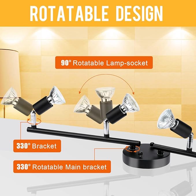 HURYEE Track Lighting Kit, 4 Head Foldable Ceiling Spot Light with GU10 Socket for Kitchen Hallyway Bedroom Fixture Directional Accent Lamp
