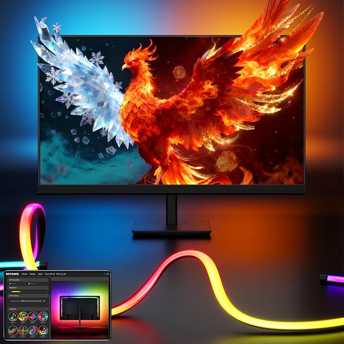 Soleil X6 LED Monitor Backlight for PC & Mac, Strip Light Sync to 24″-34″ Screens, Ambient Lighting for Games/Movies/Music, Dual USB Ports, Software Control (4-Sides for 34″ Monitors)