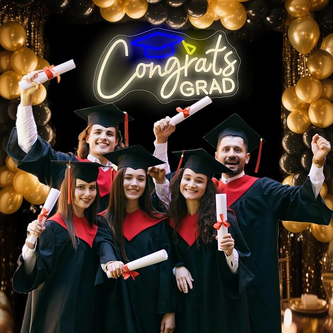 Congrats Grad Neon Sign with Graduation Cap, Grad Wall Decor, Warm White | Graduation Decorations 2026, Adjustable Congrats Led Sign for Class of Party Room Dorm Backdrop Celebration Gifts