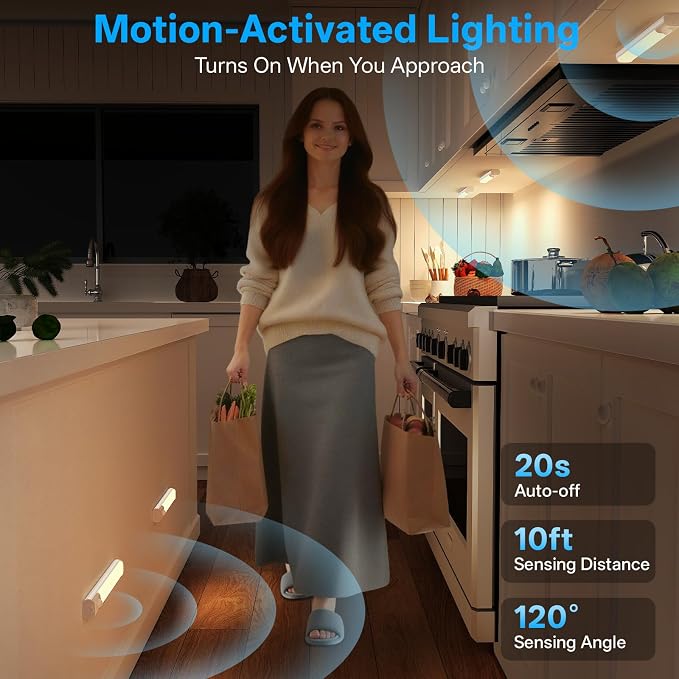 Under Cabinet Lighting with Charging Station,Battery Operated 3Pack | 8inch Motion Sensor Light Indoor,3color Dimmable Closet Light Rechargeable Wireless,Under Counter Lights for Kitchen,Stairs