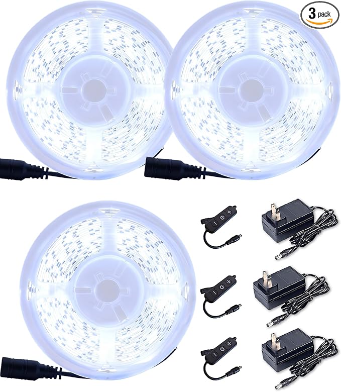 3 Set 10 FT Warm White Led Strip Lights for Bedroom Dimmable 30 FT LEDs Rope Light Flexible Super Bright White Tape Lights for Ceiling Room Home Decor Luces LEDs