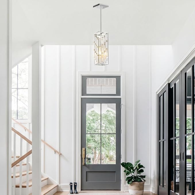 Chrome Pendant Lights Kitchen Island 3 Pack, Mini Crystal Chandeliers, Modern Pendant Lights Ceiling Lighting Fixtures for Kitchen Island, Dinning Room, Bedroom