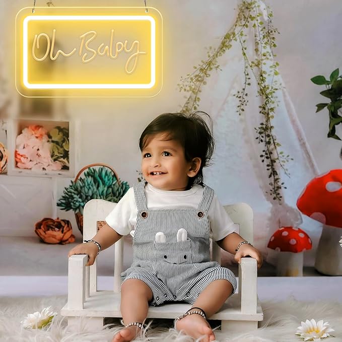 Oh Baby Neon Signs for Wall Decor,Warm White LED Letter Neon Sign with Adjustable Brightness,3D Art Carving Design Neon Lights for Bedroom Birthday Party Wedding Christmas Valentine's Day
