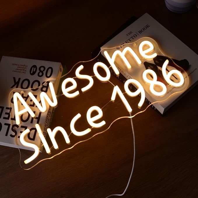 Awesome Since 1986 Neon Sign Happy 40 Years Old Birthday LED for Men Women | Warm White Forty Glowing Light for 40th Wedding Anniversary Party Decorations