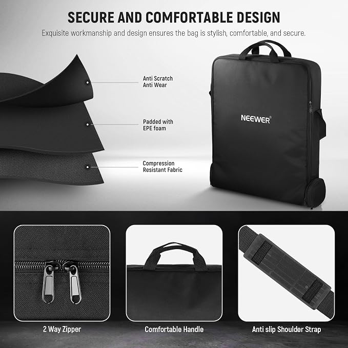 NEEWER 18" Ring Light Carrying Bag with Separate Storage Bag Expandable for 30.7"/78cm Folded Light Stand Tripod, 23.6"x22.8"/60x58cm Lightweight Nylon Protective Bag for Ring Light with Stand, RU-009