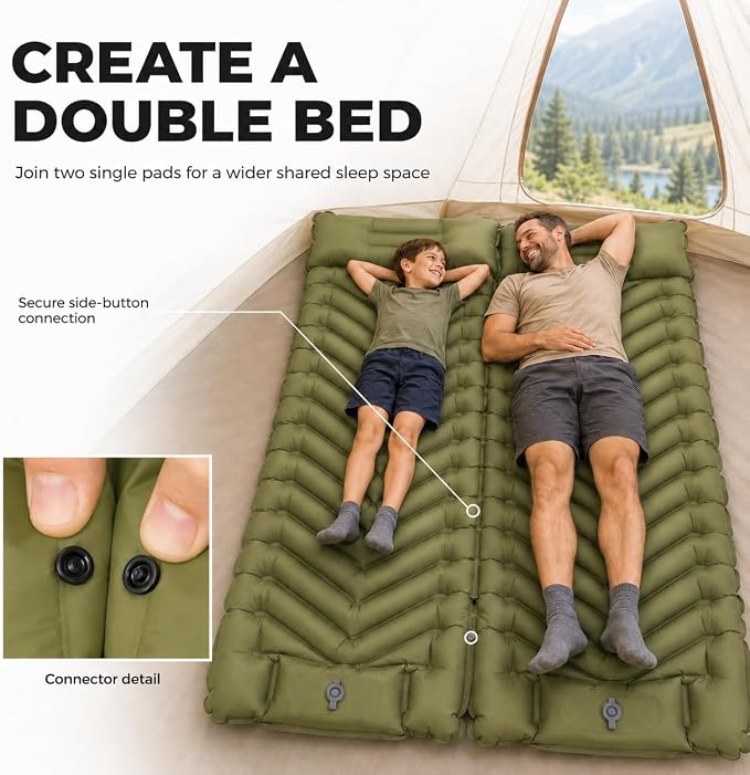 MalloMe Sleeping Pad for Camping, Camping Mattress - Bed for Outdoors Self-Inflating Air Mattress for Backpacking Leak-Resistant Inflatable Travel Mat w/Foot Pump Compact Ultralight Single & Double