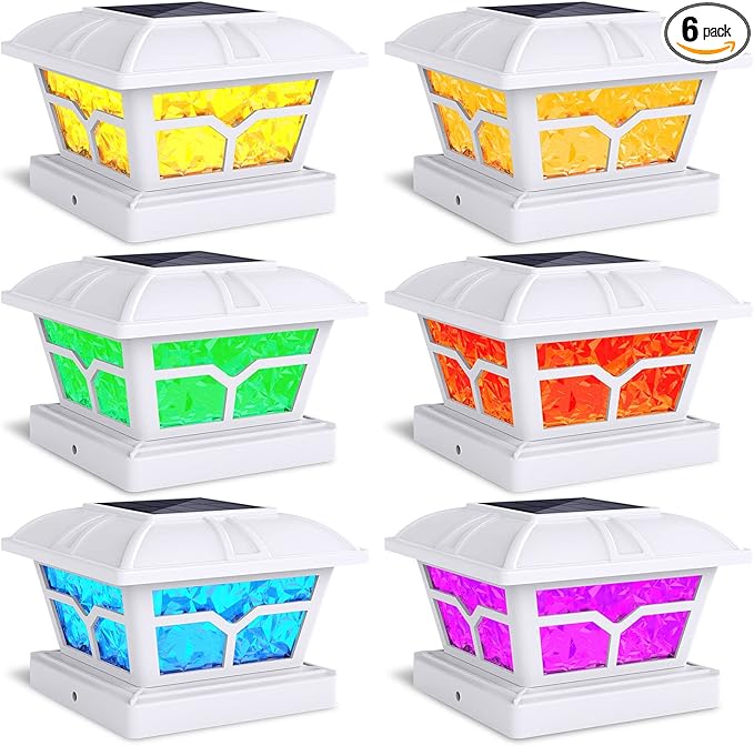 SIEDiNLAR Solar Post Cap Lights Outdoor 2 Color Modes LED for 4x4 5x5 6x6 Wooden Vinyl Posts Fence Patio Deck Decoration RGB Color Changing & Warm White Lighting White (6 Pack)