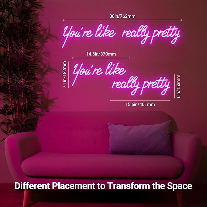 30IN Large You're Like Really Pretty Neon Sign, Dimmable Pink Handmade Led Neon Light for Salons, USB Power Bathroom Bedroom Girls Makeup Room Bachelorette Party Home Birthday Gift