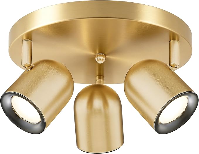 FEMILA Brushed Gold Round Track Lighting Kit, 3000K Bulbs Included, 3 Light Track Lighting Fixtures for Kitchen, Bedroom, Office, GU10 Base, 4FS78F-3 BG